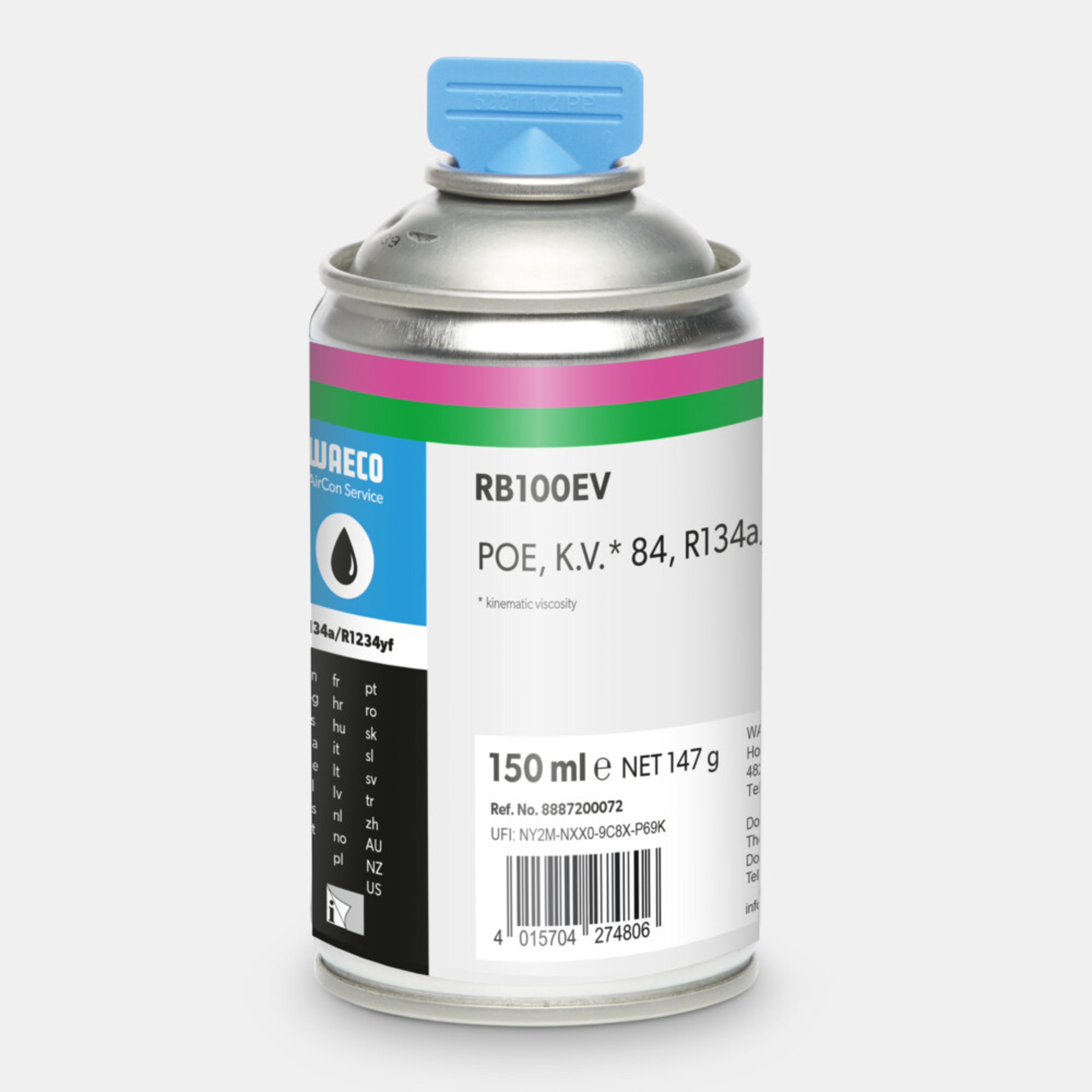 WAECO RB100EV - Huile PEO RB100EV pour R134a et R1234yf, système d’huile Profi, 150 ml